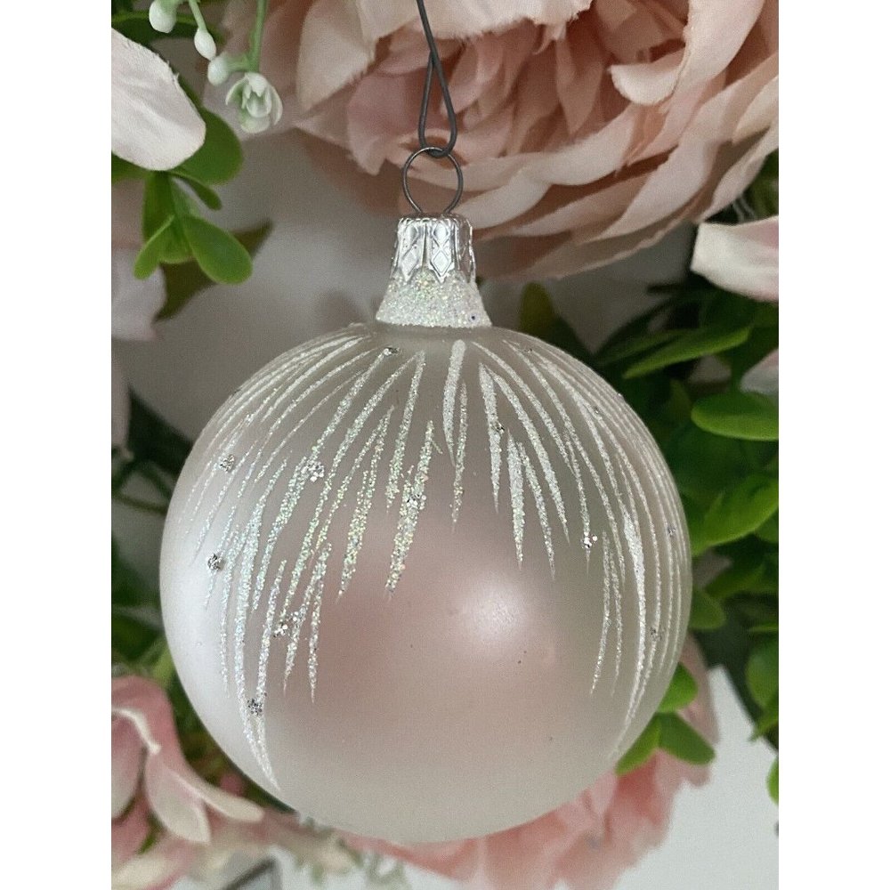 Vintage Blown Frosted‎ Glass Christmas Tree Ball Ornament Marked Columbia on Top